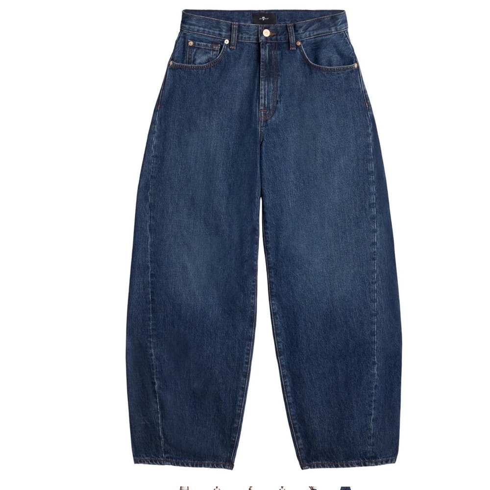 NWT 7 For All Mankind Barrel Jeans Womens Blue High Rise Curved Leg 32 - Picture 3 of 13